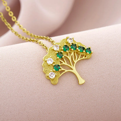 Elegant Lady Devil's Eye Tree Heart Shape Titanium Steel Copper Plating Inlay Zircon 18k Gold Plated Pendant Necklace