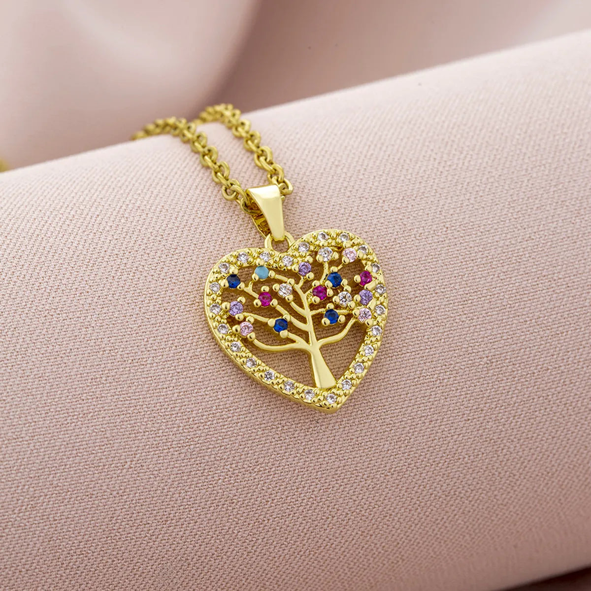 Elegant Lady Devil's Eye Tree Heart Shape Titanium Steel Copper Plating Inlay Zircon 18k Gold Plated Pendant Necklace