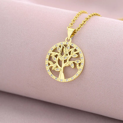 Elegant Lady Devil's Eye Tree Heart Shape Titanium Steel Copper Plating Inlay Zircon 18k Gold Plated Pendant Necklace