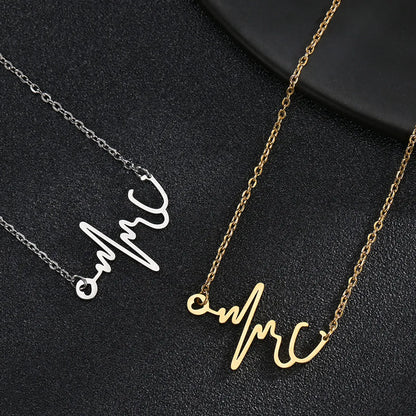 Elegant Lady Electrocardiogram Stainless Steel Pendant Necklace