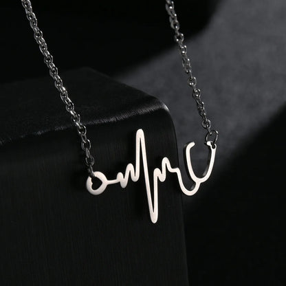 Elegant Lady Electrocardiogram Stainless Steel Pendant Necklace