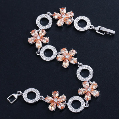 Elegant Lady Flower Copper Plating Inlay Zircon White Gold Plated Rhodium Plated Bracelets