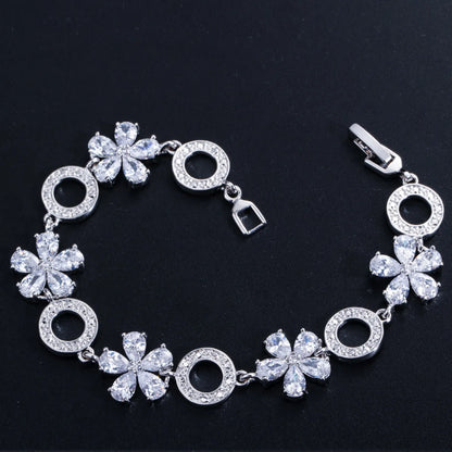 Elegant Lady Flower Copper Plating Inlay Zircon White Gold Plated Rhodium Plated Bracelets