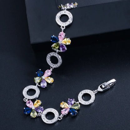 Elegant Lady Flower Copper Plating Inlay Zircon White Gold Plated Rhodium Plated Bracelets