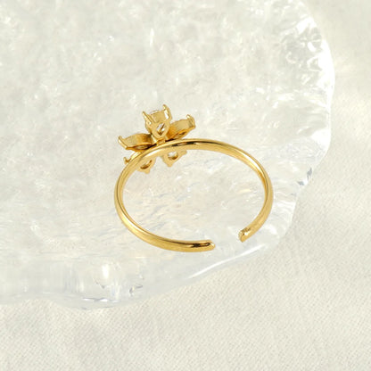 Elegant Lady Flower Stainless Steel Plating Inlay Zircon 18k Gold Plated Open Rings