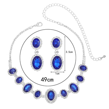 Elegant Lady Geometric Alloy Hollow Out Inlay Rhinestones Women'S Earrings Necklace