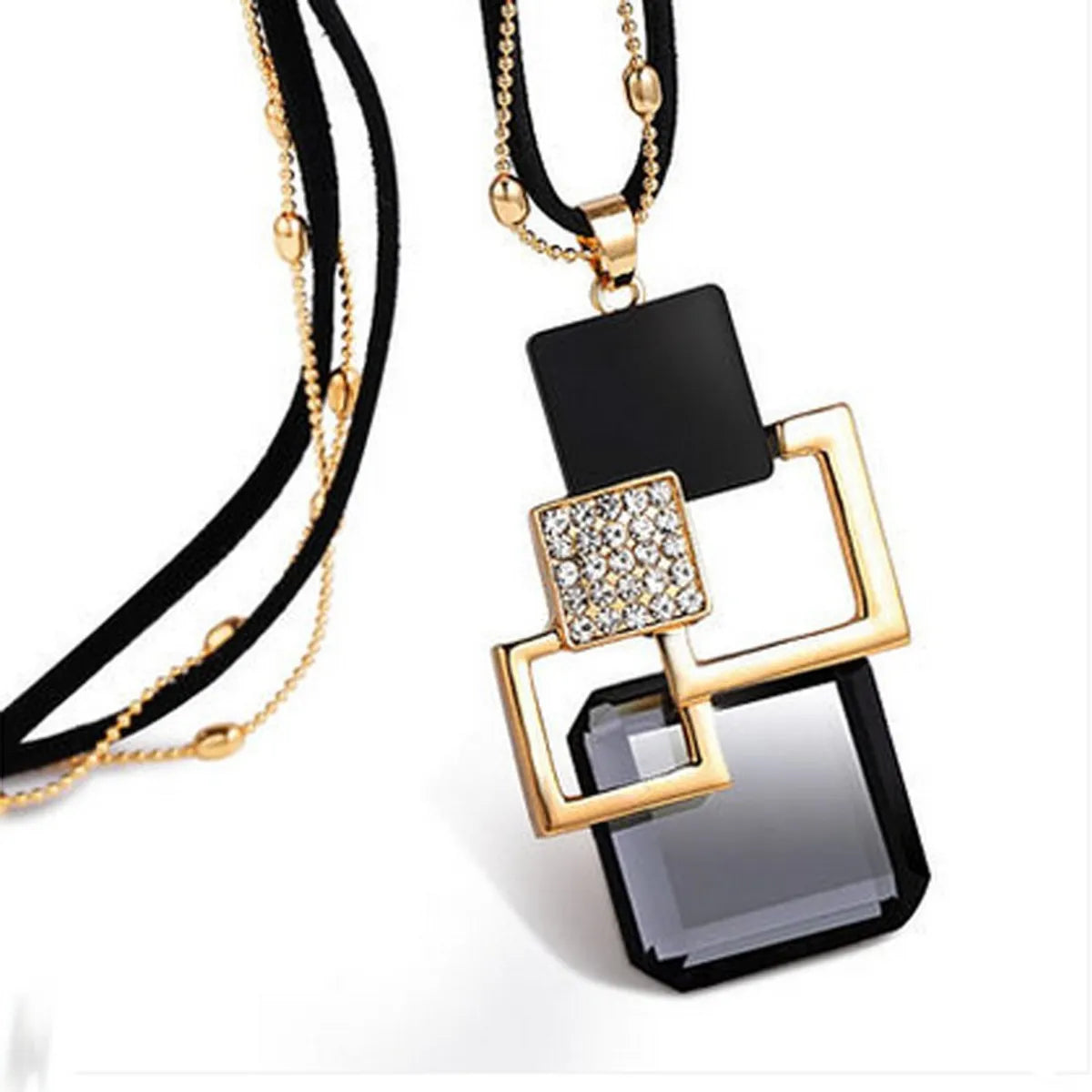 Elegant Lady Geometric Alloy Plating Inlay Artificial Gemstones Women'S Sweater Chain