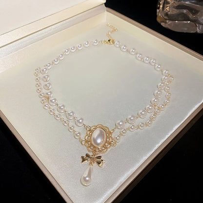 Elegant Lady Geometric Artificial Rhinestones Artificial Pearls Alloy Wholesale Pendant Necklace