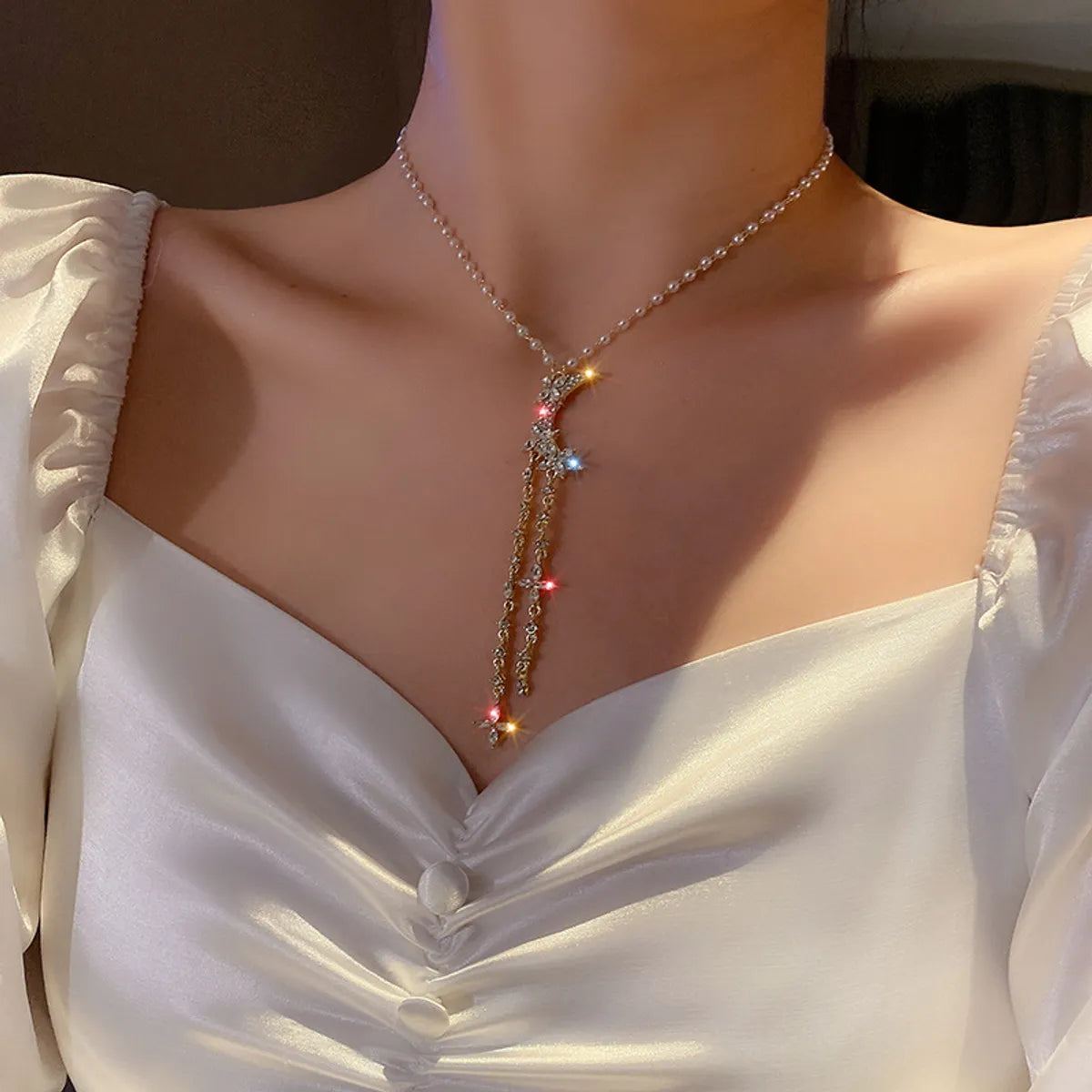 Elegant Lady Geometric Artificial Rhinestones Artificial Pearls Alloy Wholesale Pendant Necklace