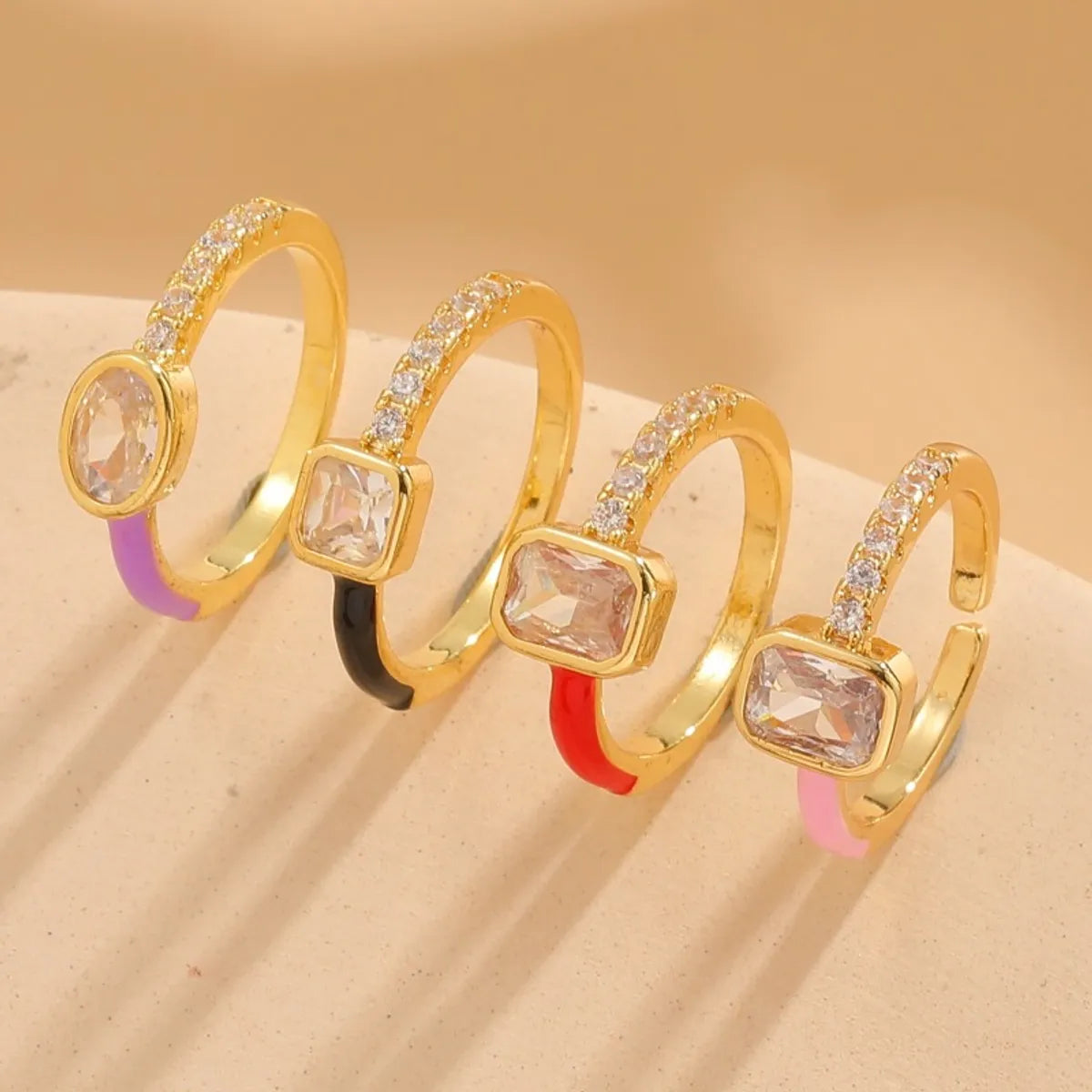 Elegant Lady Geometric Copper Plating Inlay Zircon 14k Gold Plated Open Rings