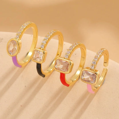 Elegant Lady Geometric Copper Plating Inlay Zircon 14k Gold Plated Open Rings