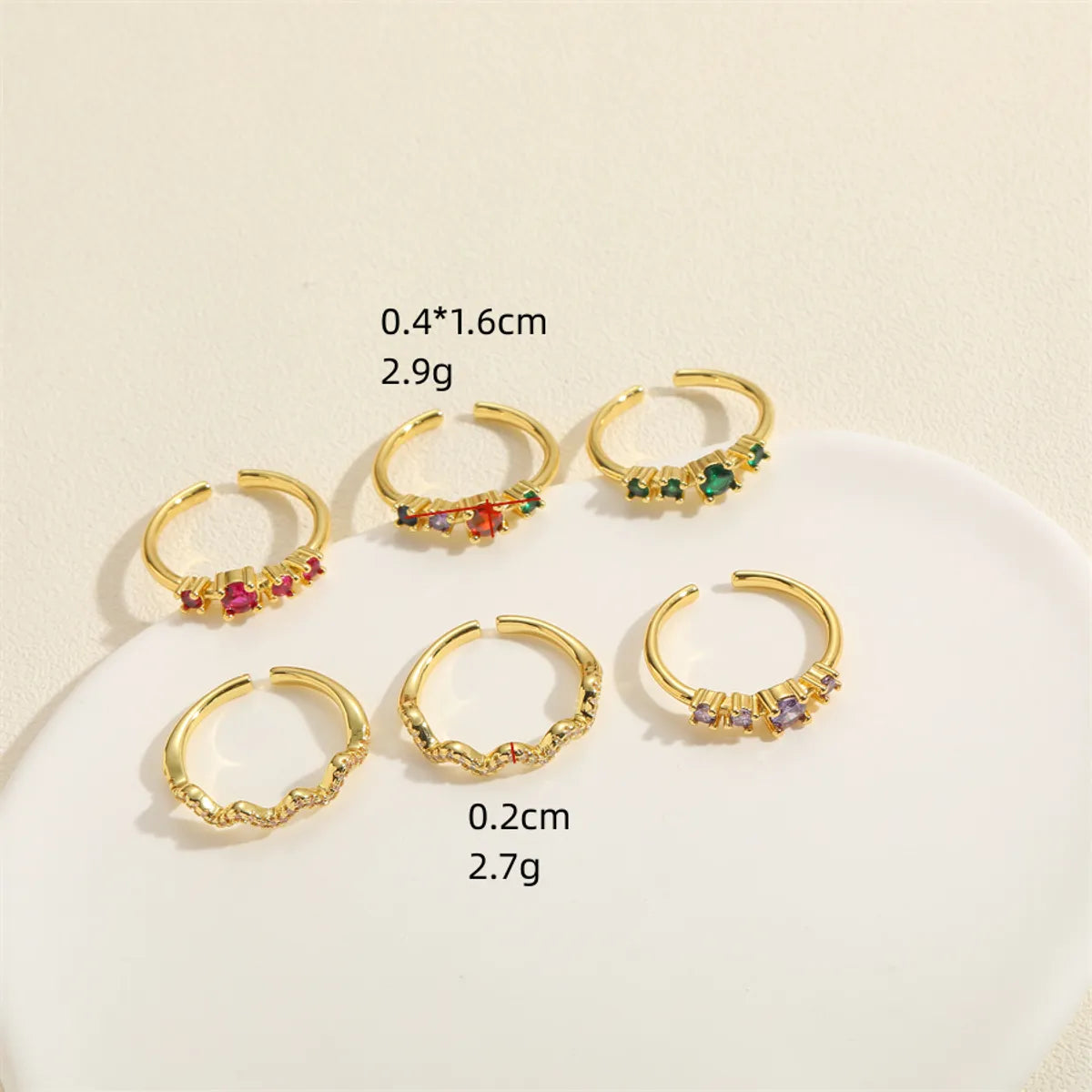 Elegant Lady Geometric Copper Plating Inlay Zircon 14k Gold Plated Open Rings