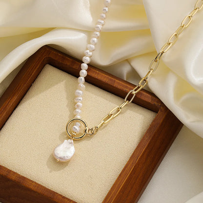 Elegant Lady Geometric Freshwater Pearl Copper Plating 18k Gold Plated Necklace