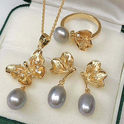 Elegant Lady Geometric Freshwater Pearl Rings Earrings Necklace In Bulk