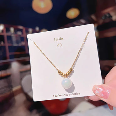 Elegant Lady Geometric Imitation Pearl Titanium Steel Pendant Necklace