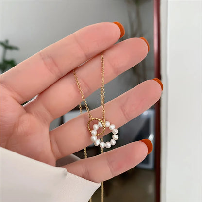 Elegant Lady Geometric Imitation Pearl Titanium Steel Plating Pendant Necklace