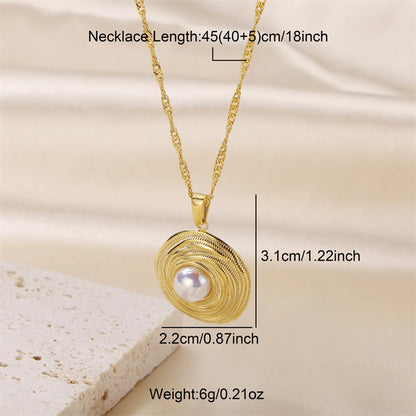 Wholesale Jewelry Elegant Lady Geometric 304 Stainless Steel Pearl 18K Gold Plated Plating Inlay Rings Earrings Necklace