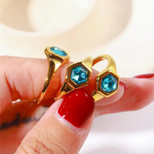 Elegant Lady Geometric Stainless Steel Plating Inlay Zircon 18k Gold Plated Rings