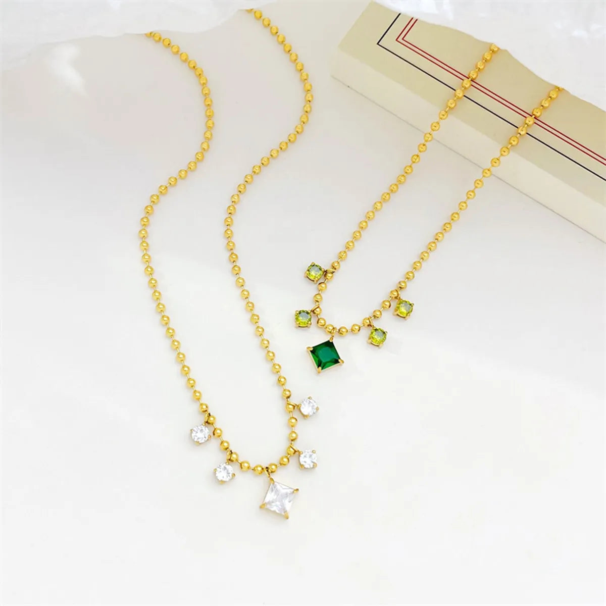 Elegant Lady Geometric Stainless Steel White Gold Plated Gold Plated Zircon Necklace In Bulk