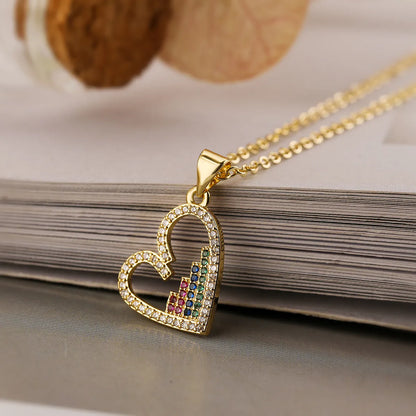 Elegant Lady Heart Shape Copper Plating Inlay Zircon 18k Gold Plated Pendant Necklace