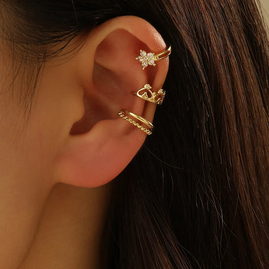 Elegant Lady Heart Shape Crown Copper Plating Inlay Zircon Gold Plated Ear Cuffs