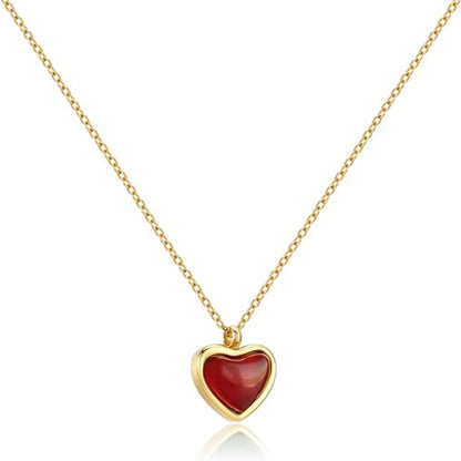 Elegant Lady Heart Shape Stainless Steel Plating Inlay Agate 18k Gold Plated Pendant Necklace