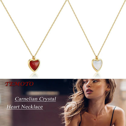 Elegant Lady Heart Shape Stainless Steel Plating Inlay Agate 18k Gold Plated Pendant Necklace