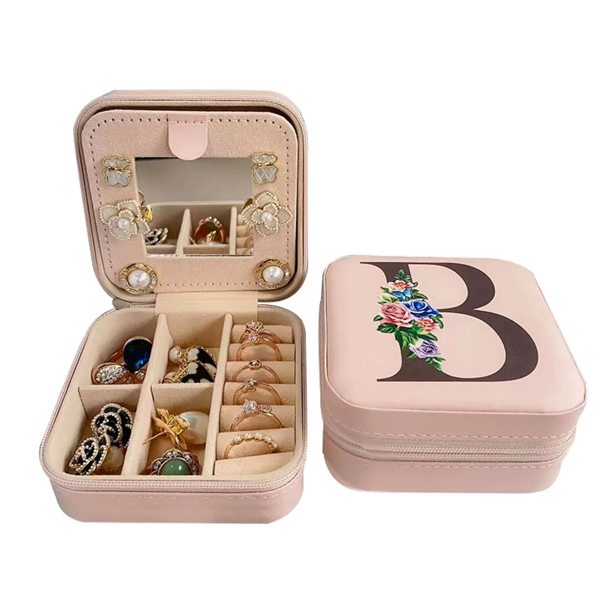 Elegant Lady Letter Flower Pu Leather Jewelry Boxes