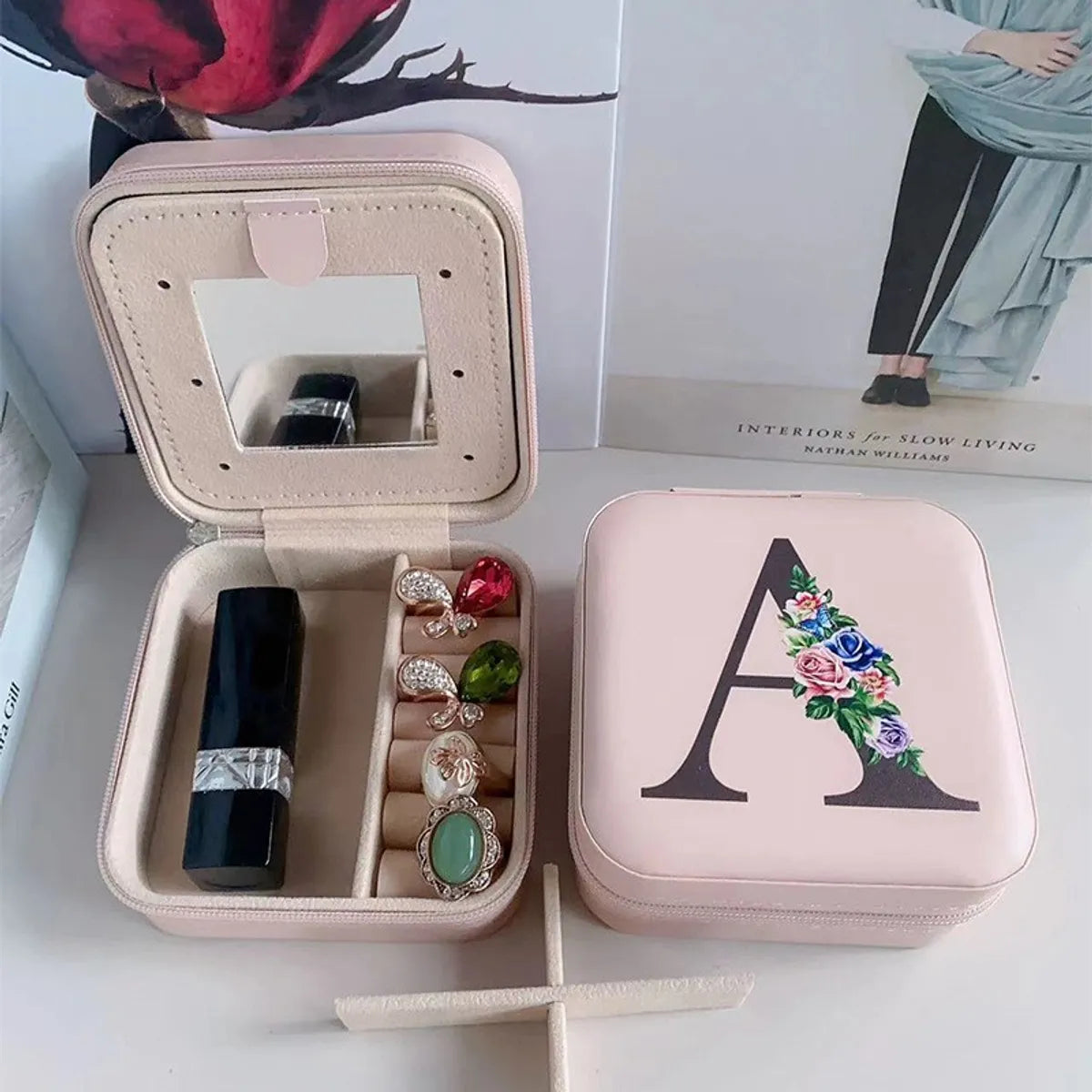 Elegant Lady Letter Flower Pu Leather Jewelry Boxes