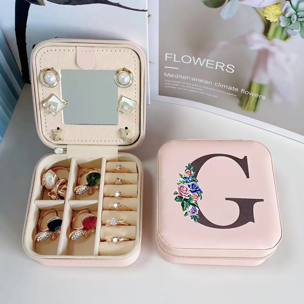 Elegant Lady Letter Flower Pu Leather Jewelry Boxes