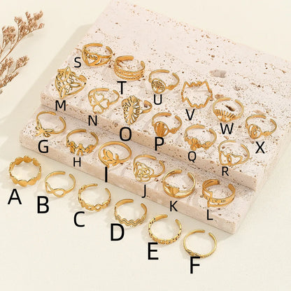 Elegant Lady Letter Flower Stainless Steel Plating 18k Gold Plated Open Rings