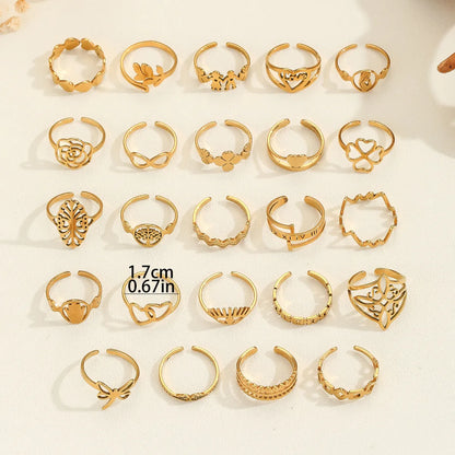 Elegant Lady Letter Flower Stainless Steel Plating 18k Gold Plated Open Rings