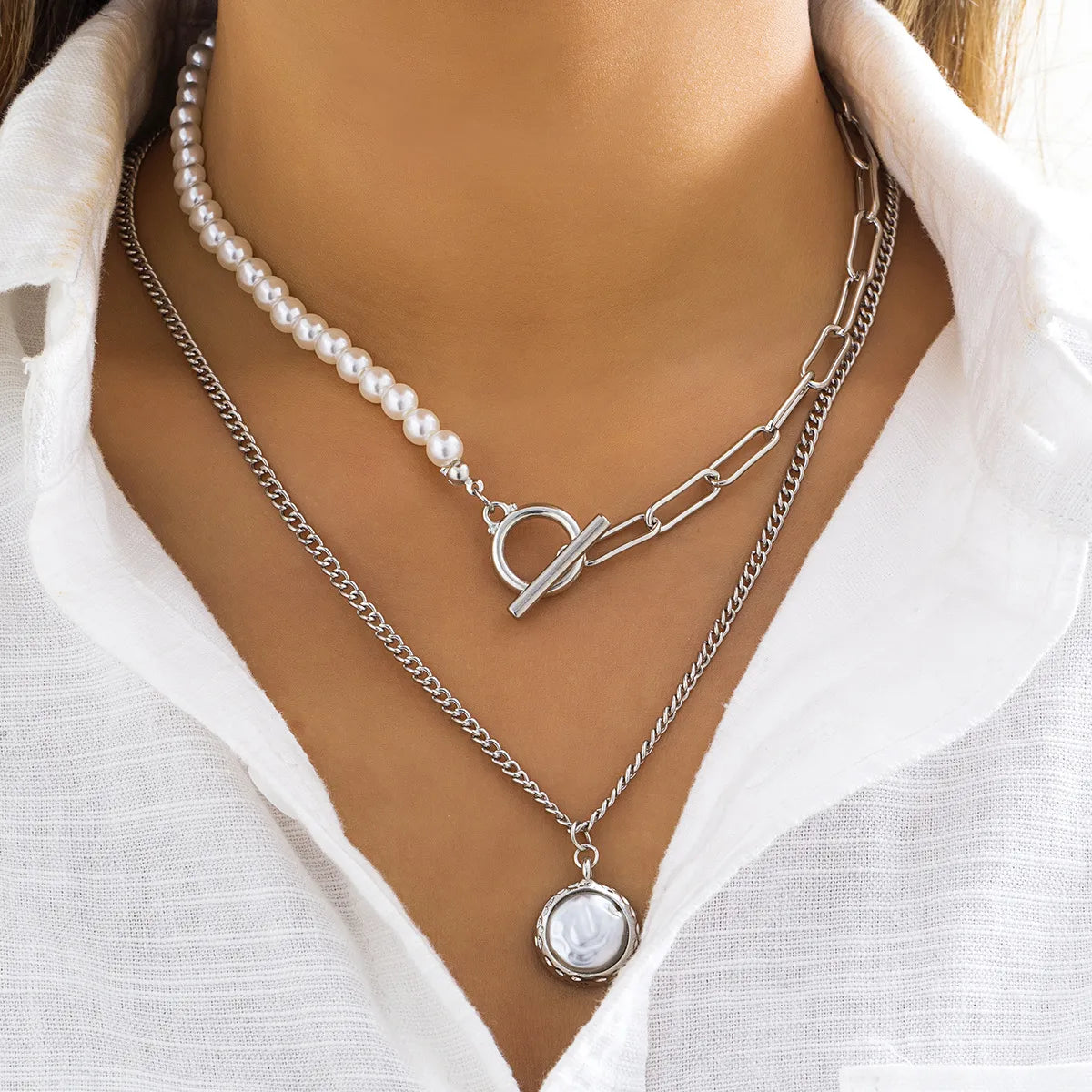 Elegant Lady Letter Heart Shape Imitation Pearl Alloy Plating Women's Layered Necklaces