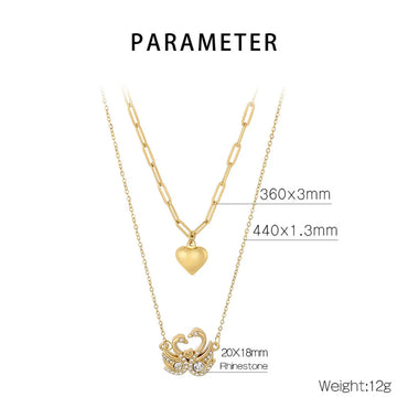 Elegant Lady Letter Heart Shape Stainless Steel Inlay Zircon Layered Necklaces