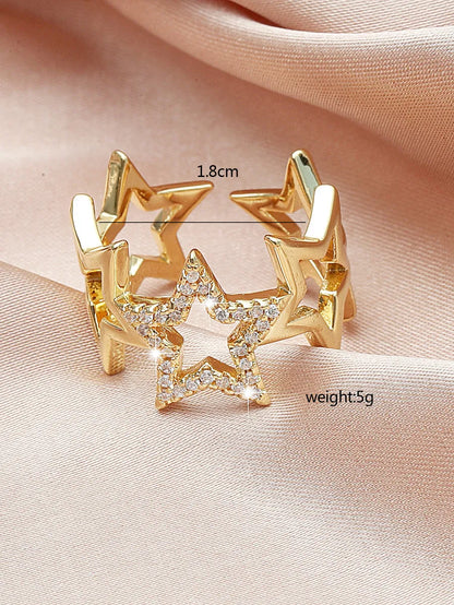 Elegant Lady Pentagram White Gold Plated Gold Plated Rhinestones Alloy Wholesale Open Rings