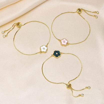 Elegant Lady Simple Style Flower Gold Plated Diamond Copper Wholesale Bracelets