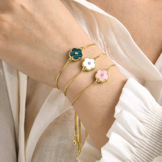 Elegant Lady Simple Style Flower Gold Plated Diamond Copper Wholesale Bracelets