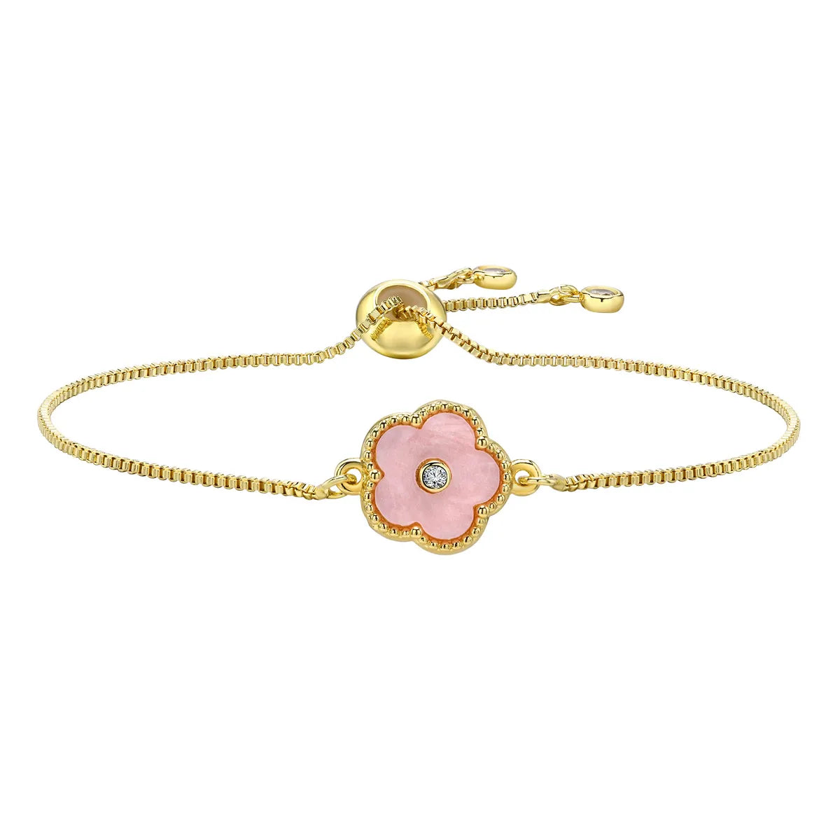 Elegant Lady Simple Style Flower Gold Plated Diamond Copper Wholesale Bracelets