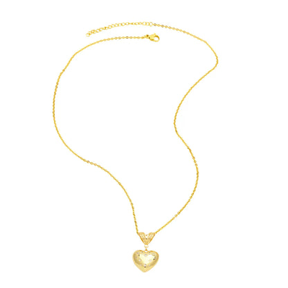 Elegant Lady Simple Style Heart Shape Copper 18k Gold Plated Beads Zircon Pendant Necklace In Bulk