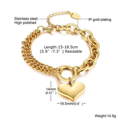 Elegant Lady Simple Style Heart Shape Stainless Steel Polishing Plating 18k Gold Plated Bracelets