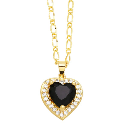 Elegant Lady Simple Style Heart Shape Stainless Steel Copper 18k Gold Plated Zircon Pendant Necklace In Bulk