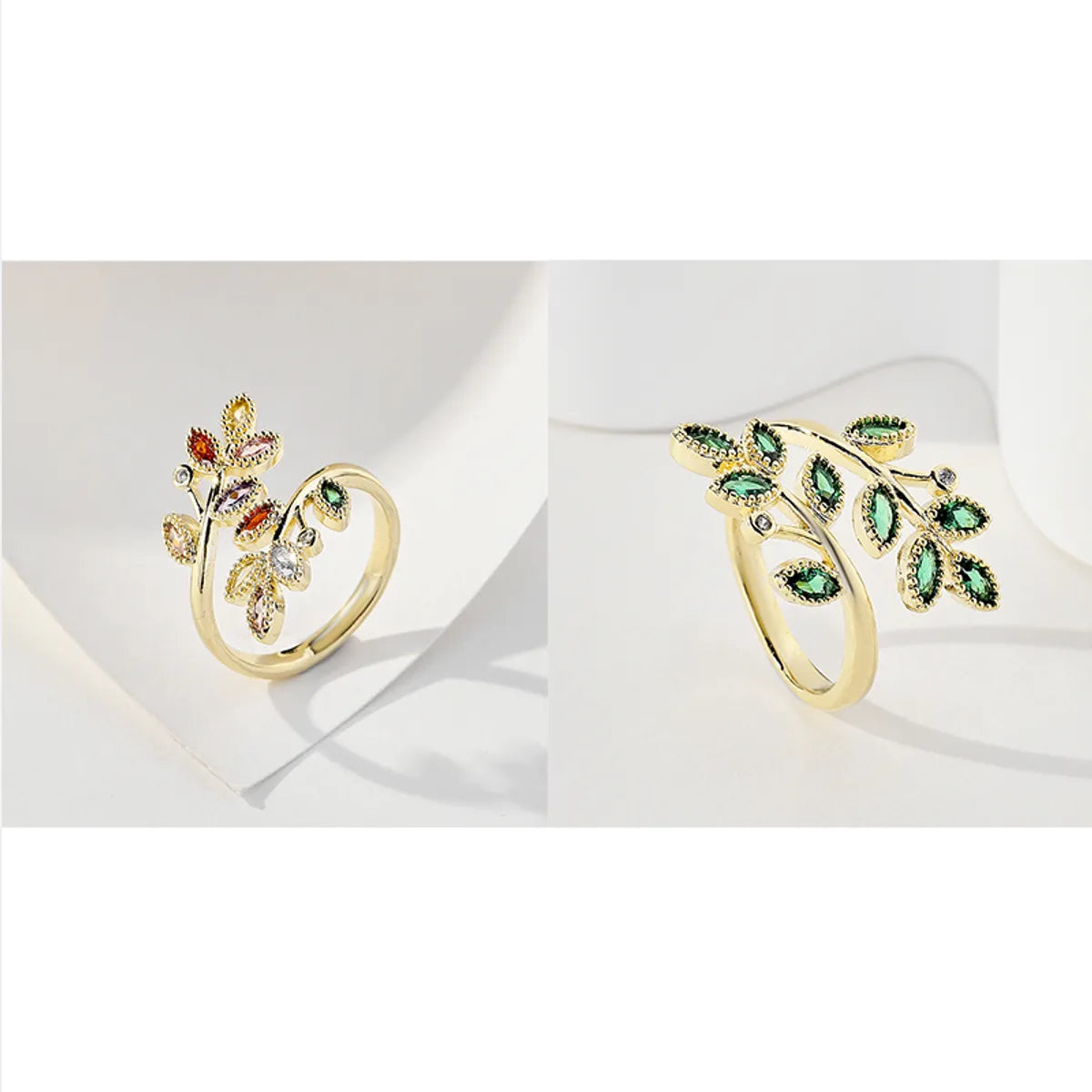 Elegant Lady Simple Style Leaves Copper 18k Gold Plated Zircon Rings In Bulk