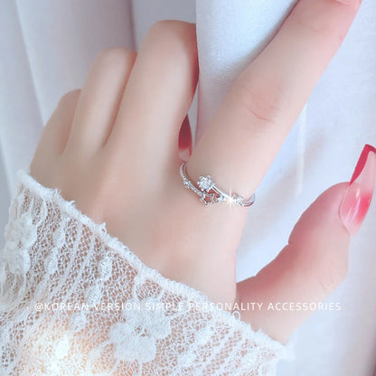 Elegant Lady Simple Style Star Copper Plating Inlay Zircon Open Ring