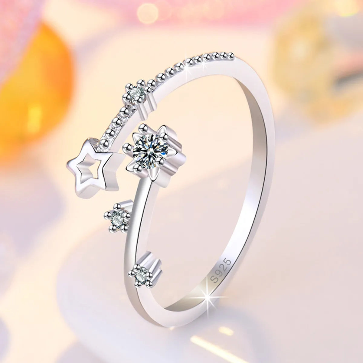 Elegant Lady Simple Style Star Copper Plating Inlay Zircon Open Ring