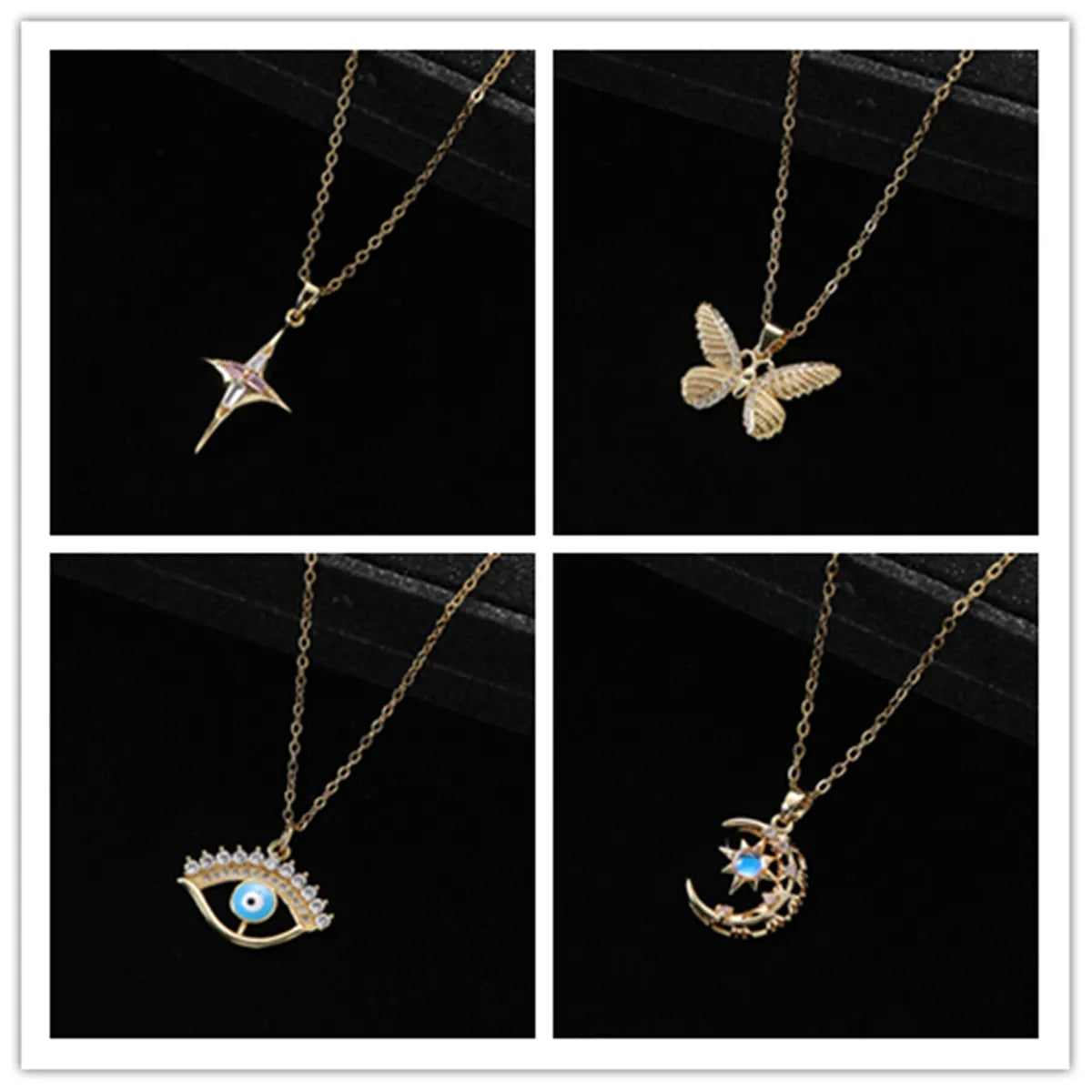 Elegant Lady Simple Style Star Eye Butterfly Zinc Alloy Inlay Artificial Gemstones Zircon Women's Pendant Necklace