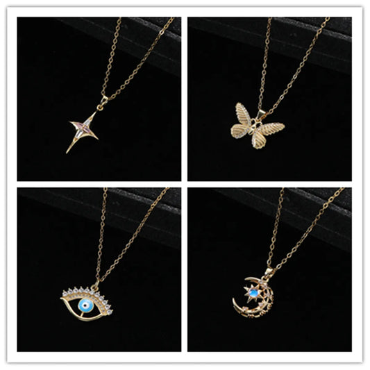 Elegant Lady Simple Style Star Eye Butterfly Zinc Alloy Inlay Artificial Gemstones Zircon Women's Pendant Necklace