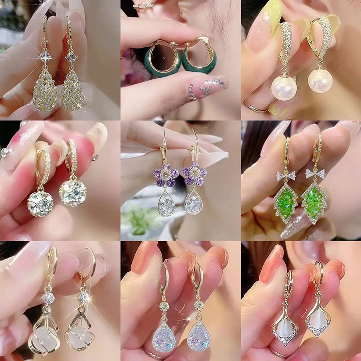 Elegant Lady Simple Style Water Droplets Alloy Inlay Artificial Gemstones Women'S Drop Earrings