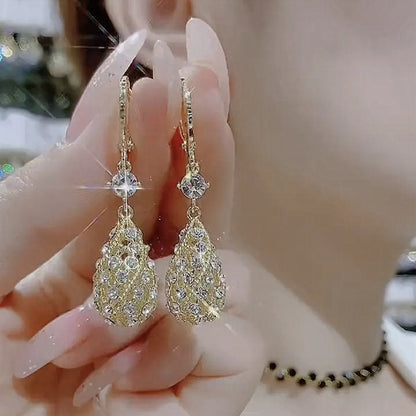 Elegant Lady Simple Style Water Droplets Alloy Inlay Artificial Gemstones Women'S Drop Earrings