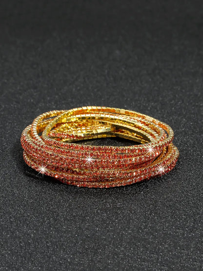 Elegant Lady Solid Color Alloy Inlay Rhinestones Gold Plated Women's Bracelets