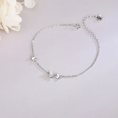 Elegant Lady Solid Color Butterfly Sterling Silver Plating Inlay Zircon Silver Plated Bracelets